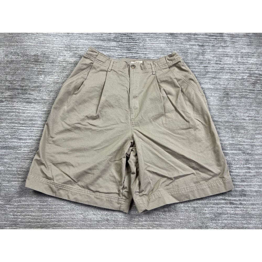 St. Johns Bay Chino Shorts Womens 16 Tan Khaki Pleated High Rise Elastic Back